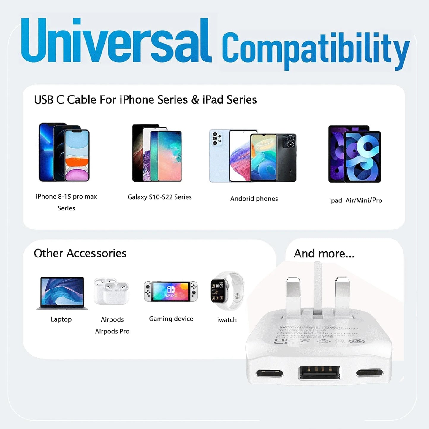 Trending Products 2025 New Arrivals Slim Fast Travel Chargers & Adapters, UK Folding Pin 65W Usb C Wall Charger for Smartphone